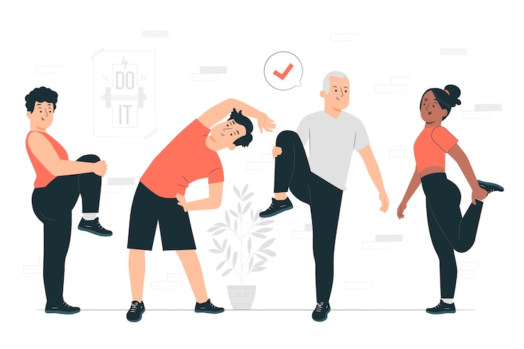 Vettore illustrazione del concetto di esercizi di stretching