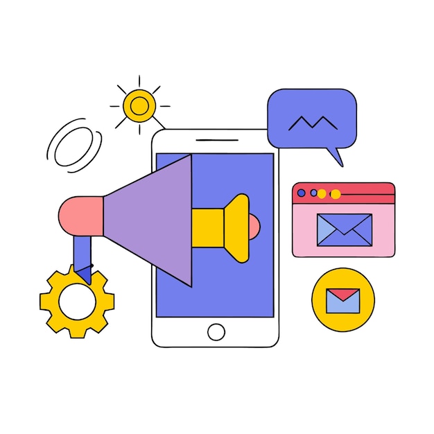 Illustrazione del concetto di icona di marketing vettoriale mobile