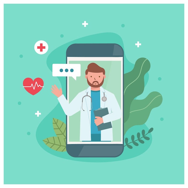Illustrazione del concetto di medico di videochiamata online