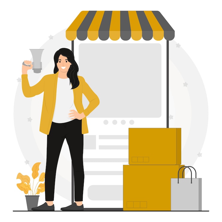 Vettore illustrazione del concetto di pagina web di un negozio online di e-commerce a vettore piatto