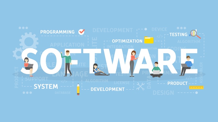Vettore illustrazione del concetto di software. idea di tecnologie e dispositivi.