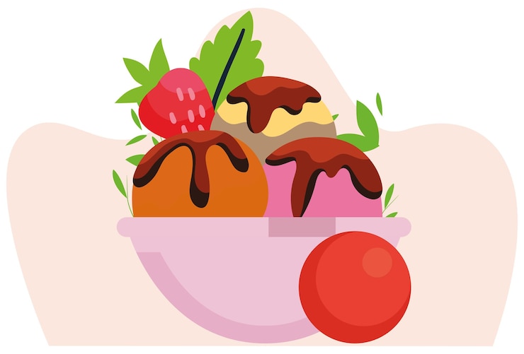 Vettore illustrazione del concetto di sorbetto di frutta elegante e bella
