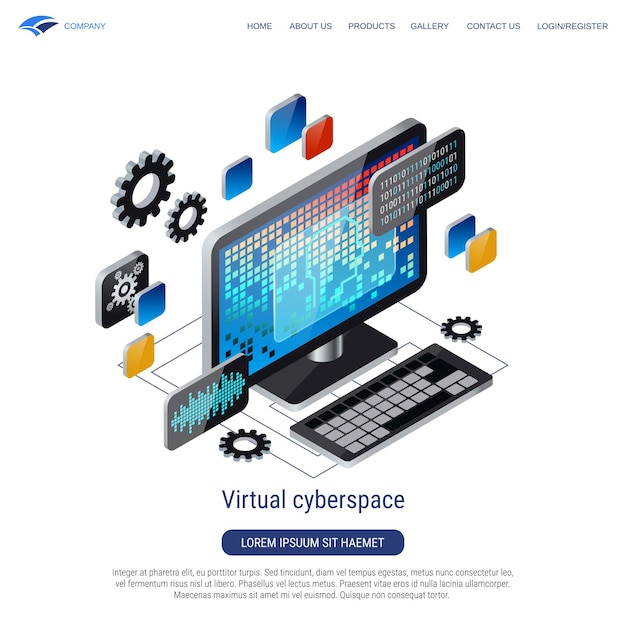 Illustrazione del concetto di vettore isometrico 3d del cyberspazio virtuale