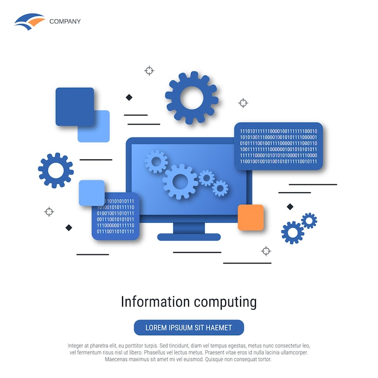 Vettore illustrazione del concetto vettoriale di progettazione piatta per l'elaborazione delle informazioni di calcolo dei dati