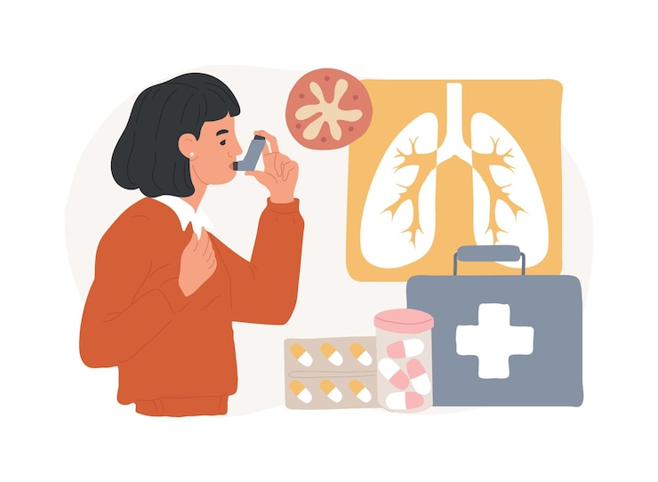 Vettore illustrazione del concetto vettoriale isolato di farmaci per l'asma bronchiale