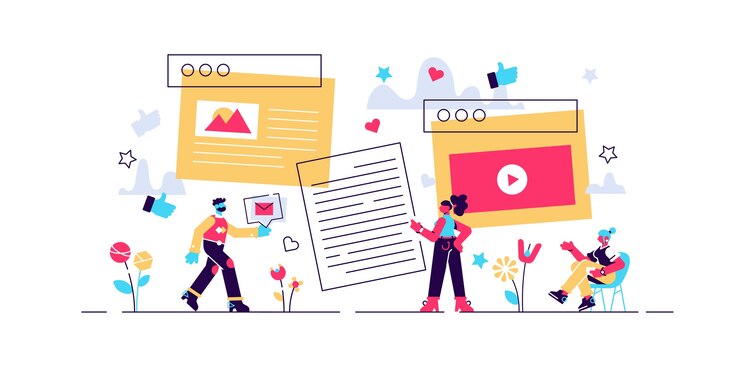 Vettore illustrazione del contenuto. t minuscolo concetto di persona di sviluppo del blog di testo.