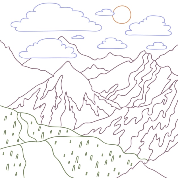Illustrazione del contorno della montagna disegnata a mano