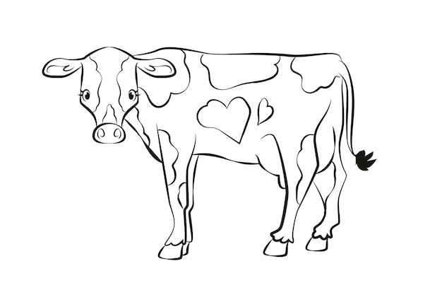 Illustrazione del contorno della mucca disegnata a mano