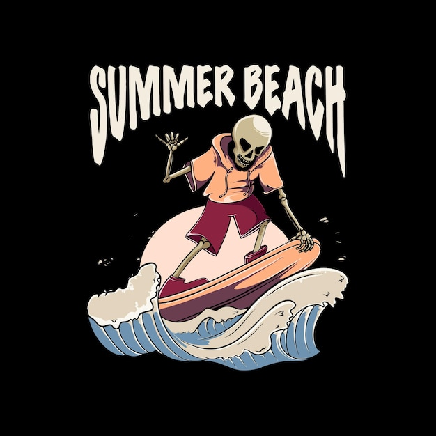 Illustrazione del cranio della spiaggia estiva per il design della maglietta