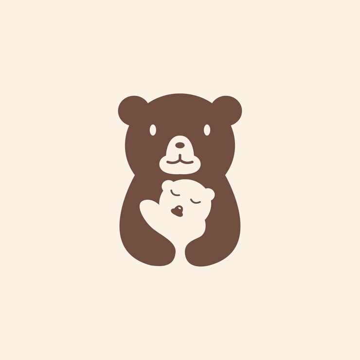 Illustrazione del design del logo della mamma e del bambino dell'orso