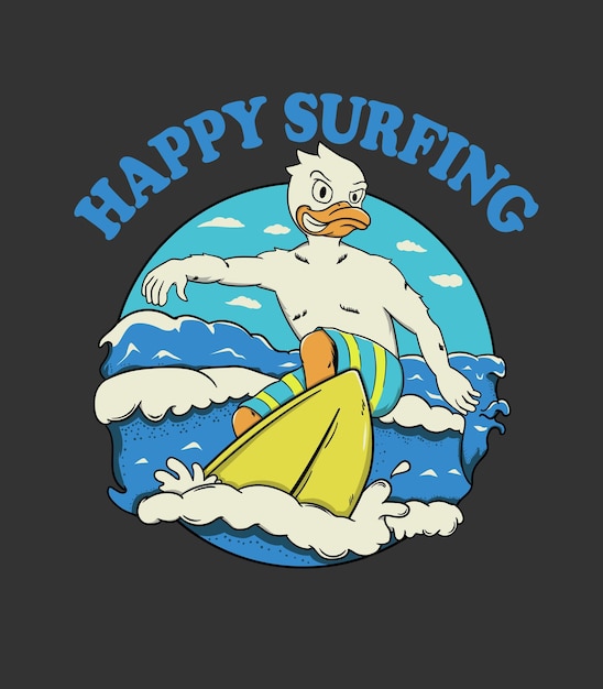 illustrazione del design della maglietta da surf per anatre