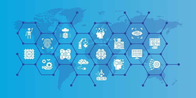 Illustrazione del design delle icone modificabili dell'intelligenza artificiale Banner del database Chatbot robotica