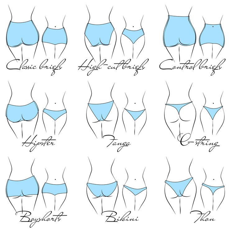 Vettore illustrazione del design e della varietà di mutandine da donna modelli di lingerie disegnati a mano