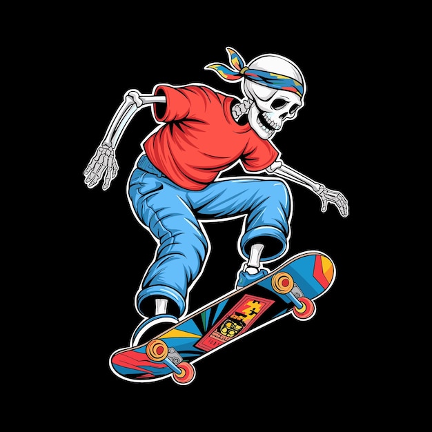 Illustrazione del design vettoriale dello skateboarding del cranio