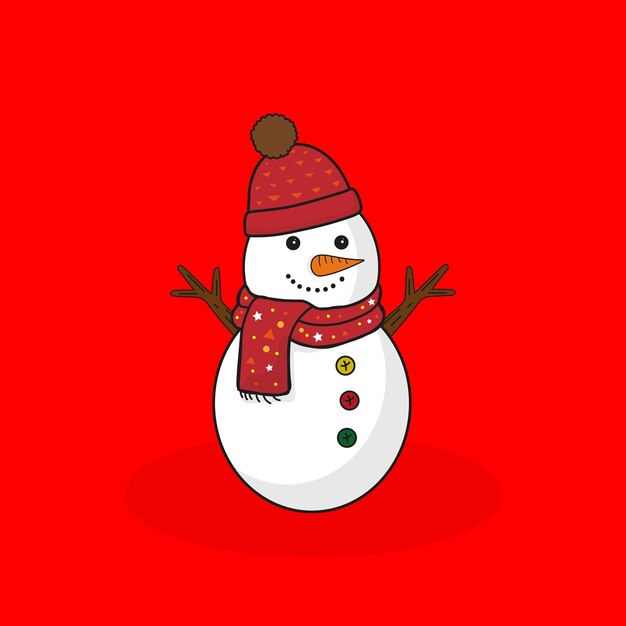 Illustrazione del disegno colorato modificabile del vettore del pupazzo di neve del fumetto
