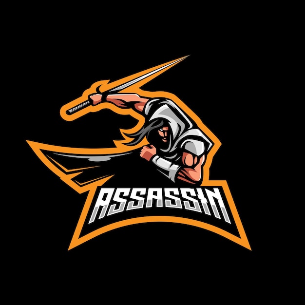 Illustrazione del disegno del logo della mascotte dell'assassino vettore ninja usa la spada per i giochi di esportazione