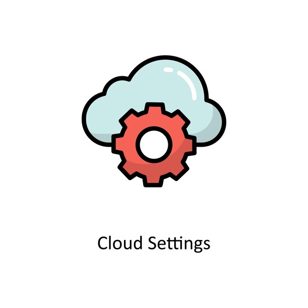 Illustrazione del disegno dell'icona del contorno riempito vettoriale delle impostazioni del cloud