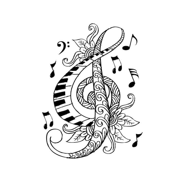 Vettore illustrazione del disegno della mano della chiave di violino decorativa floreale
