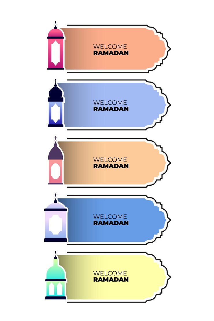 illustrazione del distintivo del Ramadan con diversi disegni di lanterne