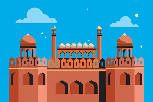 illustrazione del famoso monumento indiano Forte Rosso Giorno della Repubblica dell'India Grafica piatta vettoriale
