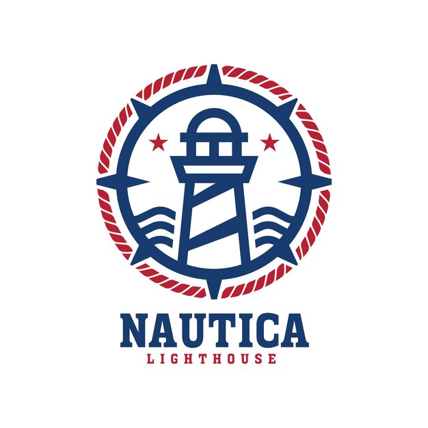 Illustrazione del faro nautico con corda e bussola