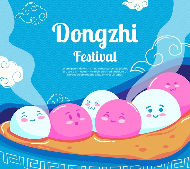 Illustrazione del festival di dongzhi del solstizio d'inverno delizioso piatto carino