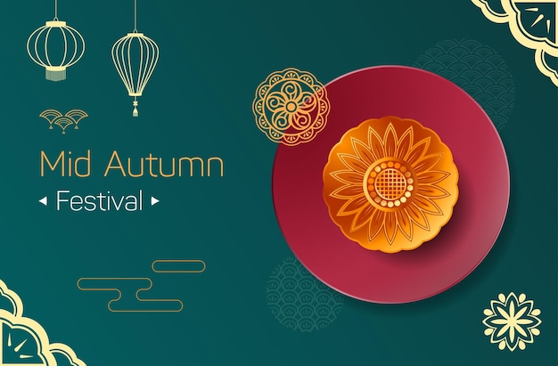 Illustrazione del festival di metà autunno in banner design piatto