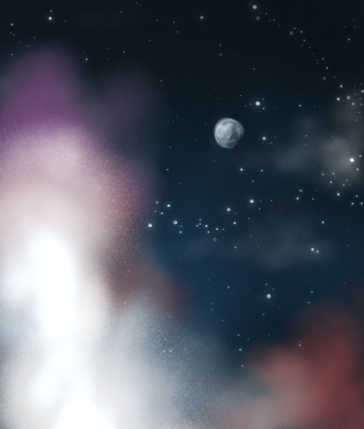 Vettore illustrazione del fondo della galassia della luna del cielo nuvoloso di notte