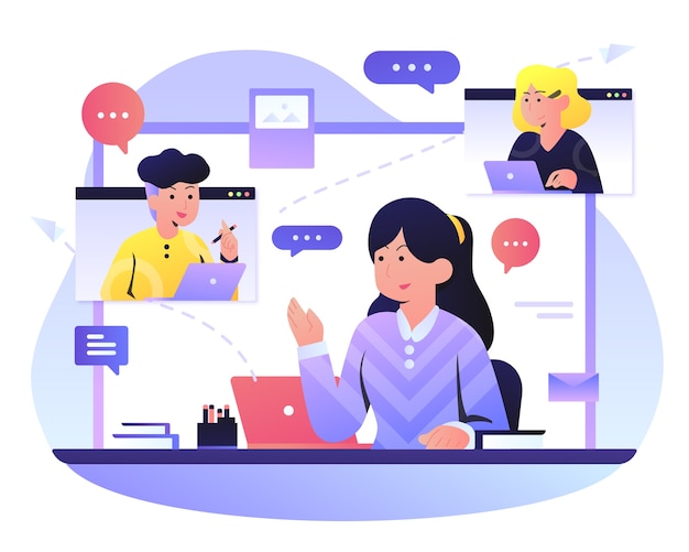 Illustrazione del forum online disegnata a mano