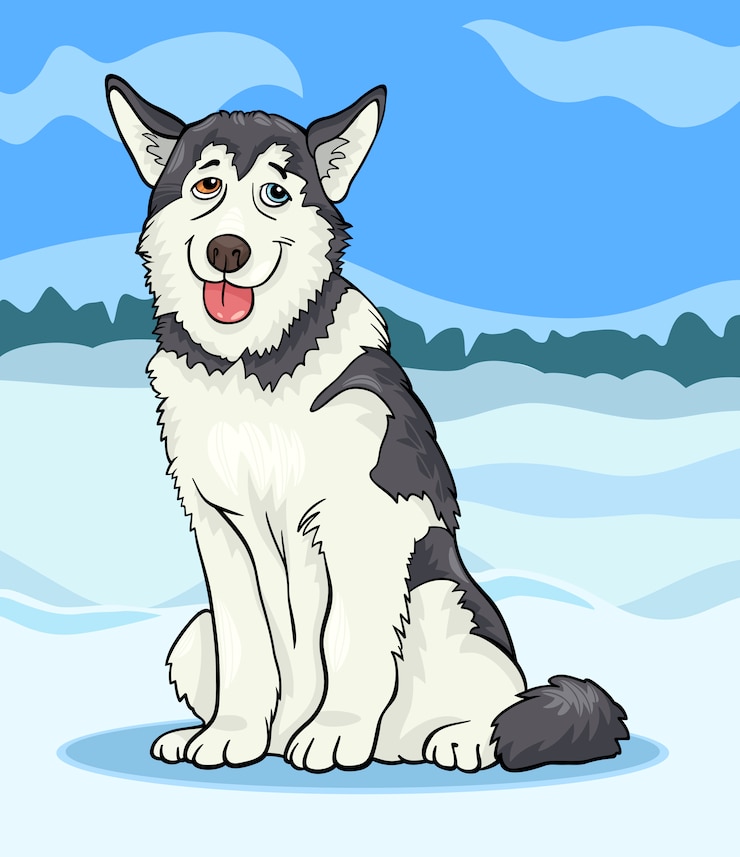 Vettore illustrazione del fumetto del cane husky o malamute