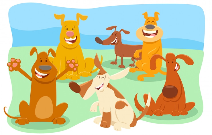 Vettore illustrazione del fumetto del gruppo di animali dei cani