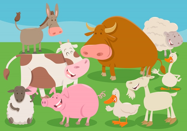 illustrazione del fumetto del gruppo di caratteri animali della fattoria