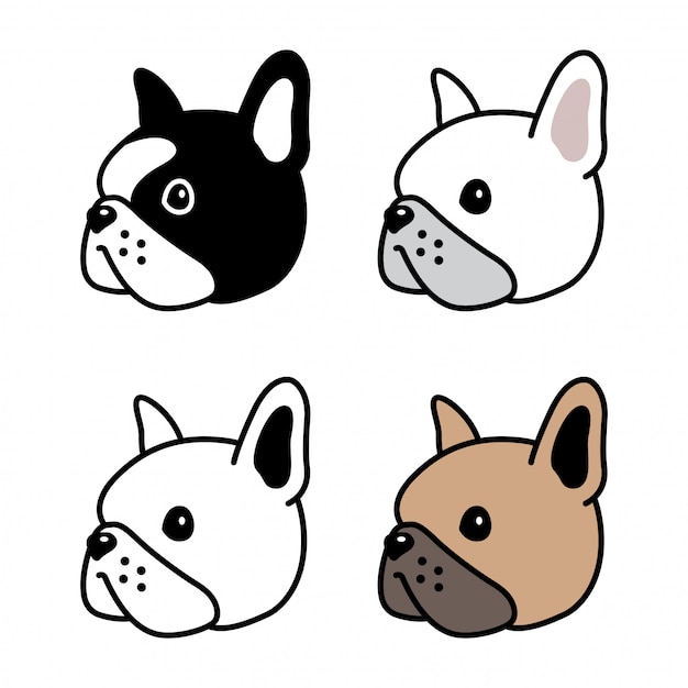 Illustrazione del fumetto dell'icona del fronte della testa del bulldog francese del carattere del cane
