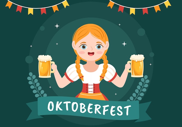 Illustrazione del fumetto dell'Oktoberfest Beer Festival in tedesco tradizionale in design piatto