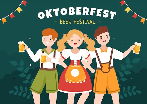 Illustrazione del fumetto dell'Oktoberfest Beer Festival in tedesco tradizionale in design piatto