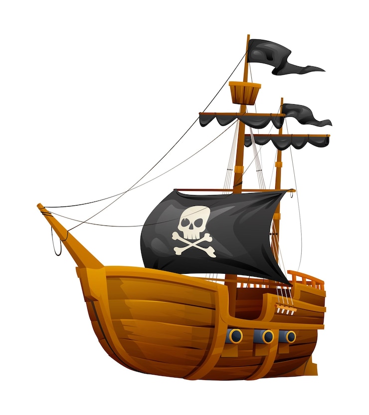 Vettore illustrazione del fumetto della nave pirata isolata su sfondo bianco