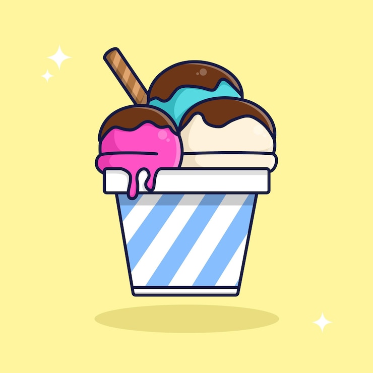 Illustrazione del fumetto di vettore dell'alimento della tazza di gelato galleggiante