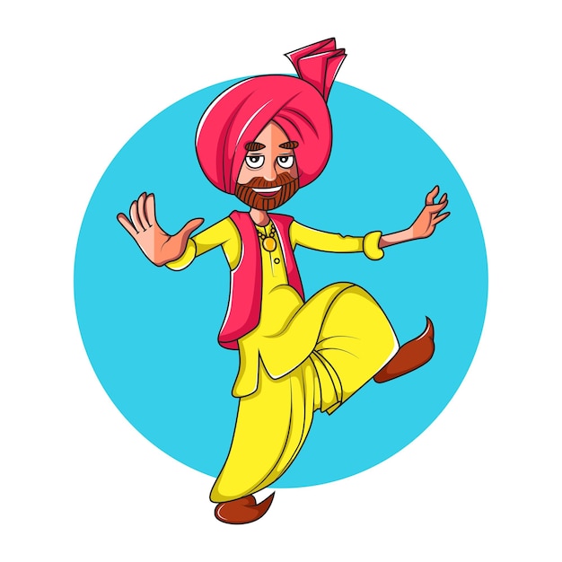 Illustrazione del fumetto di vettore dell'uomo punjabi che balla bhangra