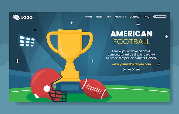 Illustrazione del fumetto disegnato a mano del modello della pagina di destinazione dei social media del giocatore di football americano