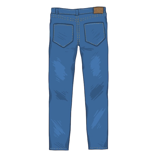 Illustrazione del fumetto singolo vettoriale Denim Jeans pantaloni vista posteriore