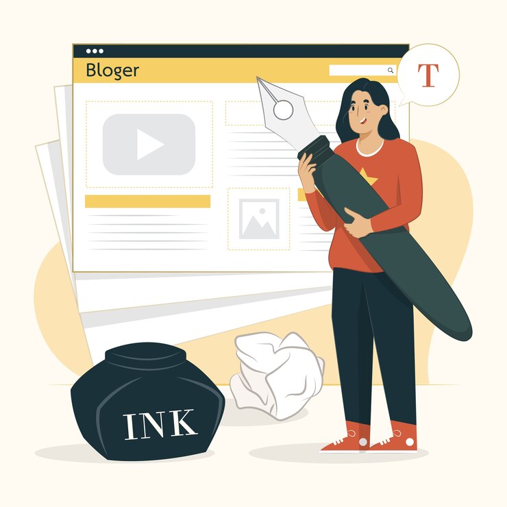 Illustrazione del giovane scrittore di concetto di blogging