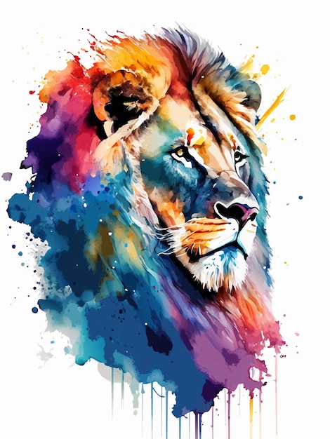 Illustrazione del leone Colori vividi Tecnica dell'acquerello
