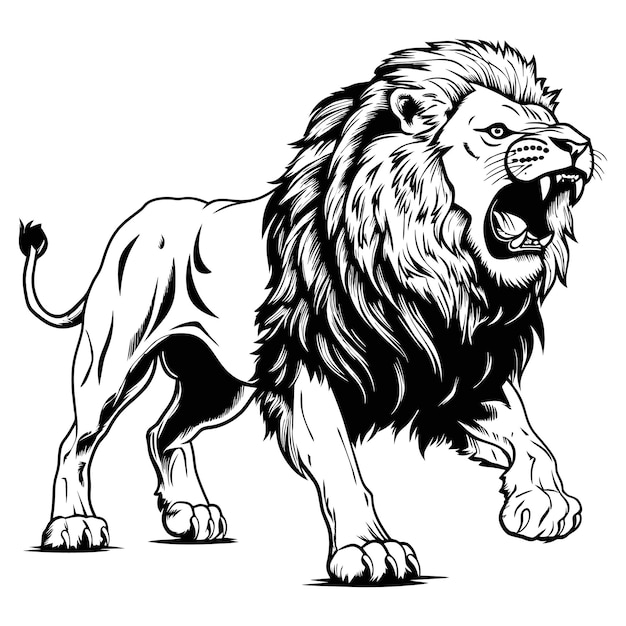 illustrazione del leone isolata tiraggio dell'inchiostro della pittura a pennello