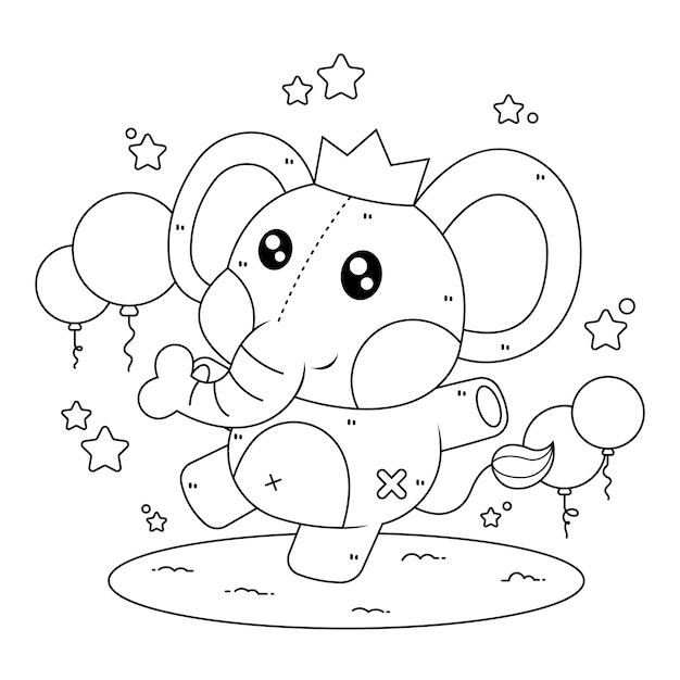 Illustrazione del libro da colorare kawaii disegnata a mano