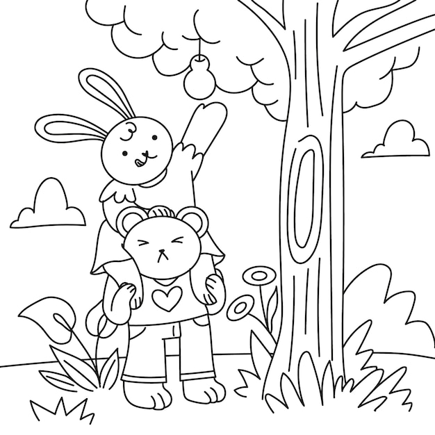 Illustrazione del libro da colorare kawaii disegnata a mano