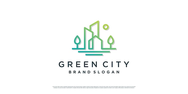 Illustrazione del logo della città verde per società immobiliare Vettore Premium