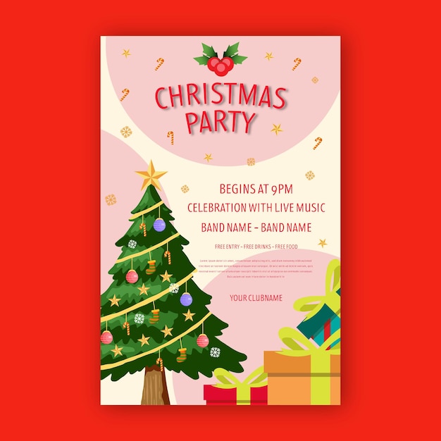 Illustrazione del modello del manifesto della festa di Natale disegnata a mano
