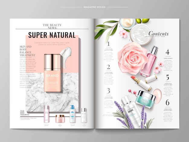 Illustrazione del modello di rivista cosmetica