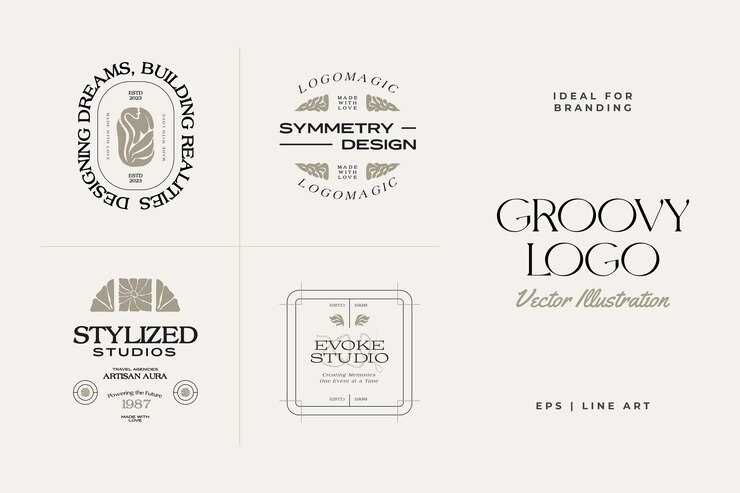 Vettore illustrazione del modello logo vintage boho flower per il branding
