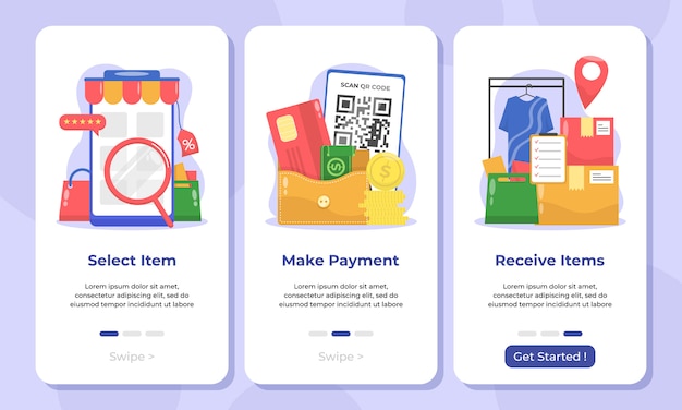 illustrazione del negozio online nelle schermate di onboarding delle app mobili